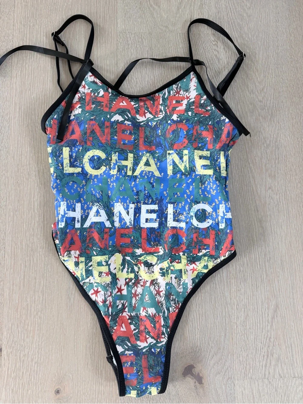 Chanel Multicolor Logo-Print One Piece Swimsuit size S